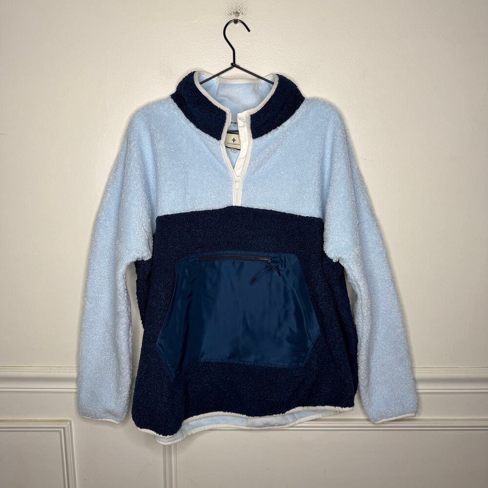 Tuckernuck Light Blue and Navy Sherpa Half-Zip Pullover Womens M/L